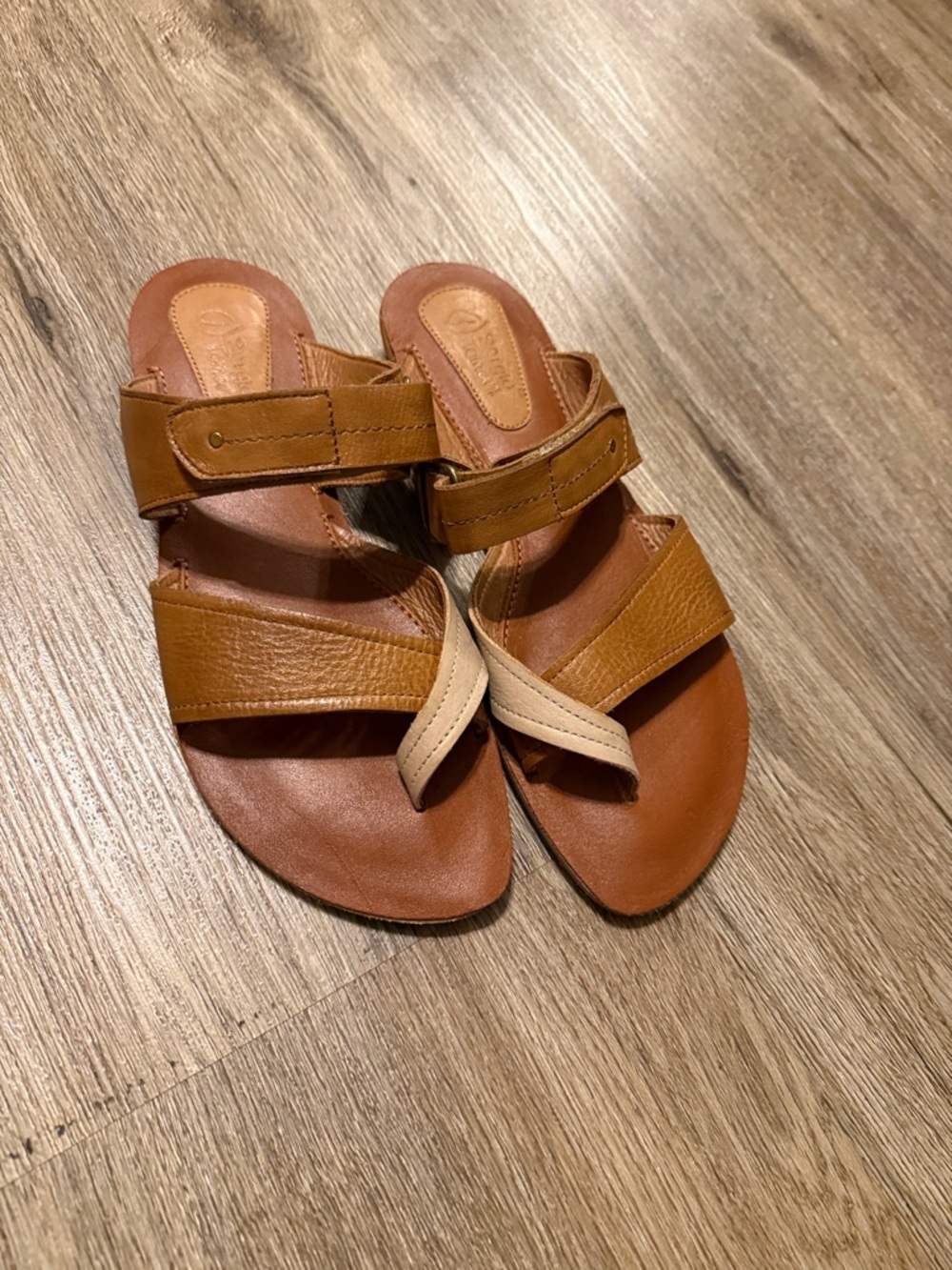 NWOT Leather Slide Sandals in Two Toned Tan Brown